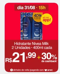 (APP/AME R$15,40) Hidratante Nivea Milk 2 Unidades 400ml Cada