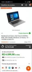 Notebook LG Gram i5-8250U, 8GB, SSD 256GB, W10, 14" | R$4.600