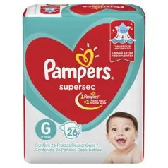 Fraldas Descartáveis Pampers Supersec Pacotão G - 26 Unidades | R$17