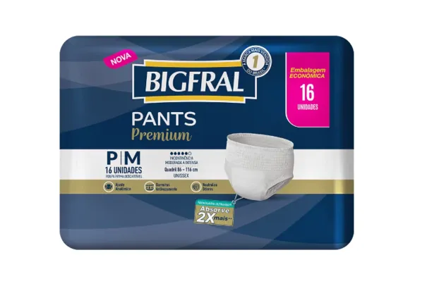 Roupa Íntima Bigfral Pants Premium Tamanho P/M - 16 Unidades