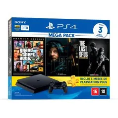 Console Playstation 4 Slim 1TB Bundle 9 + Grand Theft Auto V Premium Ed. + Death Stranding + The Last of Us Remasterizado | R$ 1.960