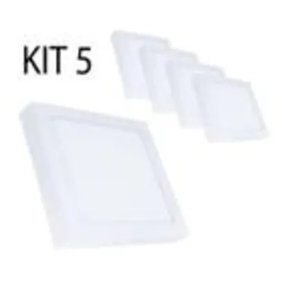 Kit 5 Painel Plafon Led 18w Branco Frio Quadrado Sobrepor