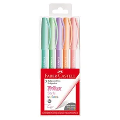 [Leve 4 Pague 3] Caneta Esferográfica, Faber-Castell, Trilux Style Colors, 5 Cores Pastéis