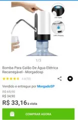 Bomba de galão de água elétrico e recarregável | R$35