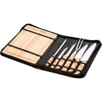 [Americanas] Jogo para Churrasco com Cabo de Madeira e Estojo PVC 8 Peças 4107 - Bon Gourmet - R$80