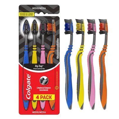 Escova Dental Colgate ZigZag Carvão 4 Unidades