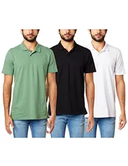 Kit 3 Camisas Polo, basicamente, Masculino, Branco/Preto/Verde Oliva, M