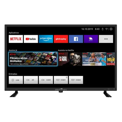 Smart TV D Led 32&quot; Britania 99323100 HD (1366x768) WiFi Integrado Preta com Conversor Digital Integrado