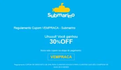 30% OFF em compras até R$ 100 (Primeira compra ou inativos há 9 meses)