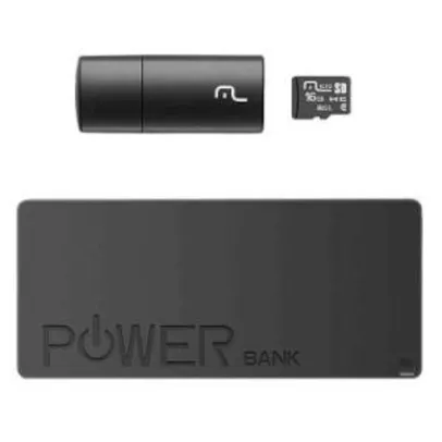 Kit Power Bank 4000mAh + Pendrive + Cartão de memória Micro SD classe 10 com 16GB Multilaser - MC220 - R$56