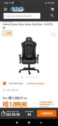 Cadeira Gamer Alpha Gamer Zeta Black - AGZETA-BK - R$1100