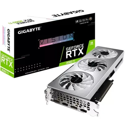 Placa de Vídeo RTX 3060 Ti Vision OC Gigabyte NVIDIA GeForce, 8GB GDDR6, RGB, LHR, DLSS, Ray Tracing - GV-N306TVISION OC-8GD