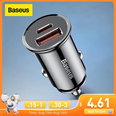 (Conta Nova) Baseus 30w carregador de carro carga rápida 4.0 3.0 usb tipo c