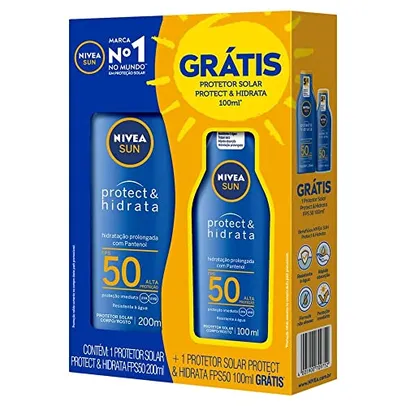 [REC R$30,23] Kit Protetor NIVEA SUN Solar Protect & Hidrata FPS50 200ml + Protetor Solar Protect & Hidrata FPS50 100ml, Nivea