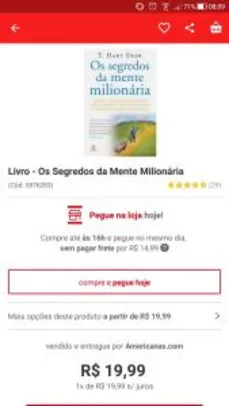 [App + Retire na Loja] Livro - Os Segredos da Mente Milionária - R$5