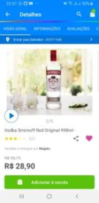 Vodka Sminoff Red Original 998 ml | R$29