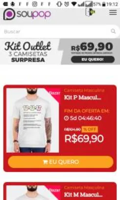 Kit Outlet 3 Camisetas Surpresa R$70