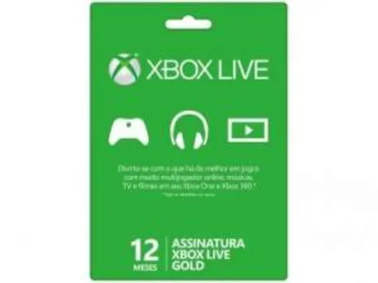 Voltou- [Magazine Luiza] ]Live Gold Card Microsoft 12 Meses - para Xbox 360 e Xbox One por R$ 89