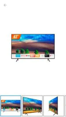 Smart TV LED 43" Ultra HD 4K Samsung RU7100 3 HDMI 2 USB Wi-Fi R$ 1500