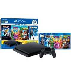 Playstation 4 Hits Bundle Mega Pack 8, 1TB - Ratchet e Clank + Spyro + Crash Bandicoot + Voucher Fortnite