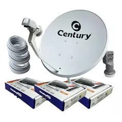 Kit Antena Century com 3 Receptores, Midiabox B7 com Fonte Externa, Parabólica de 60 cm, Banda KU