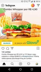 [Curitiba] R$25 OFF no Burger King em Compras Acima de R$30