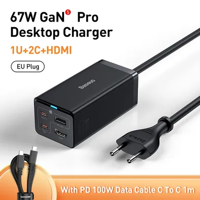 Hub / Carregador 67W com 2Usb C + 1 Usb A + HDMI 4k Baseus + Cabo Tipo C 1 Metro 100W