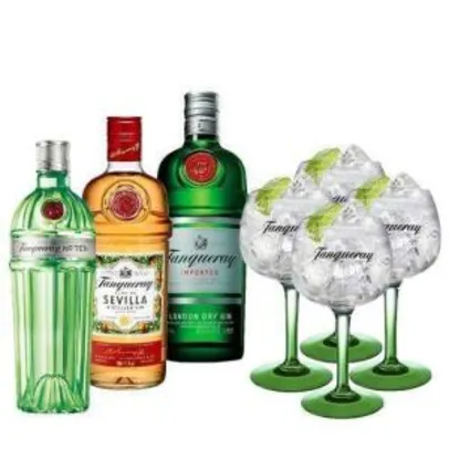 Combo Tanqueray Ten 750ml + Sevilla 700ml + London Dry 750ml + 4 Taças Importadas - FG para SP e RJ R$ | R$ 553