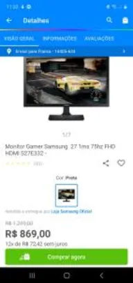 Monitor Samsung 27' 1ms 75hz FHD | R$869
