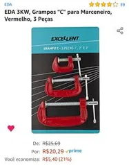 EDA 3KW, Grampos "C" para Marceneiro, Vermelho, 3 Peças | R$20