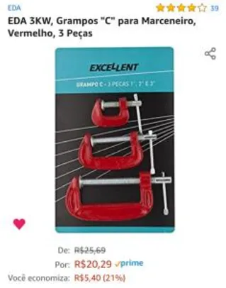 EDA 3KW, Grampos "C" para Marceneiro, Vermelho, 3 Peças | R$20