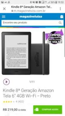 Kindle 8ª Geração Amazon Tela 6” 4GB Wi-Fi - Preto - R$219