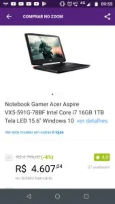 Notebook Gamer Acer Aspire VX5-591G-78BF R$ 4607