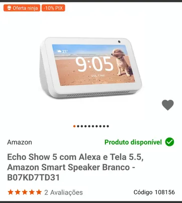 [APP] - Echo Show 5 da Amazon no Branco, Tela 5.5