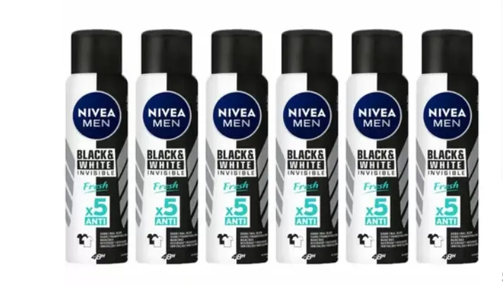 Kit Desodorante Nivea Invisible Black e White - Aerossol Antitranspirante Masc 150ml 6 Unidades