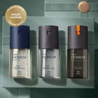 [1ª Compra R$71] Presente Natura Homem Trio de Desodorantes 3 un de 100 ml 