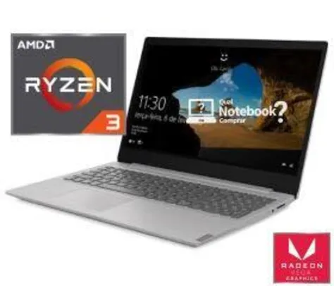 Notebook Lenovo Ultrafino Ideapad S145, AMD Ryzen 3-3200U R$1.614