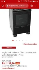 Fogão Dako 4 Bocas Glass com Mesa de Vidro Temperado - Preto R$1119