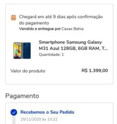 Smartphone Samsung Galaxy M31 128GB - Cores | R$ 1.399