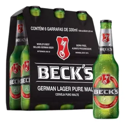 [Levando 7 packs] Pack Cerveja Alemã Becks Garrafa 330ml Com 6 Unidades