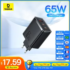 [TAXAS INCLUSAS]Carregador Baseus 65w carregador gan, carregador pd tipo c usb