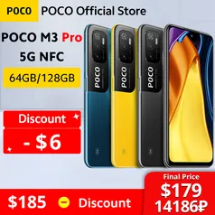 Smartphone Poco M3 pro 5G, RAM 6 gigas e 128 gigas de armazenamento