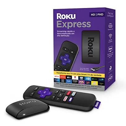 Roku Express - Streaming player Full HD. Transforma sua TV em Smart TV. Com controle remoto e cabo H