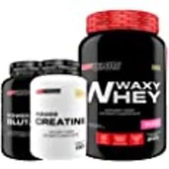 KIT Waxy Whey 900g + Power Creatine 100g + Power Glutamine 100g - Bodybuilders (Morango)