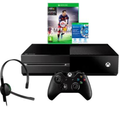 Console Xbox One 1TB + Game FIFA 16 (Via Download) + Headset com Fio + Controle Wireless