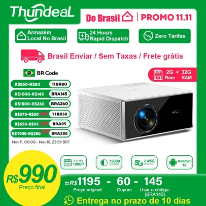 [Envio do Brasil] Projetor TDA7W Wi-Fi com Android e Espelhamento de Tela, 1920x1080p, roda 4k, 19000 Lumens