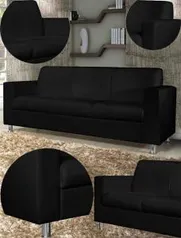 Sofá American Comfort Roma 3 Lugares Corino Preto - R$359