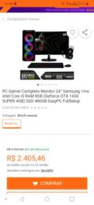 PC Gamer Completo Monitor 24" Samsung 1ms Intel Core i5 RAM 8GB (Geforce GTX 1650 SUPER 4GB) SSD 480GB