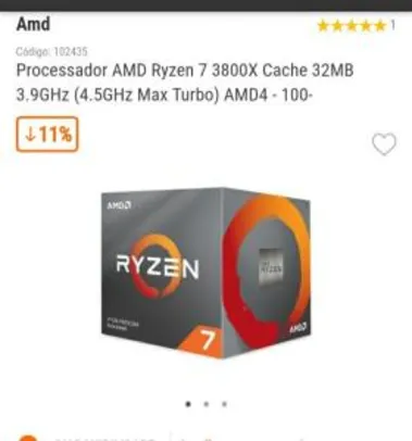 Processador AMD Ryzen 7 3800X Cache 32MB 3.9GHz (4.5GHz Max Turbo) R$ 2499