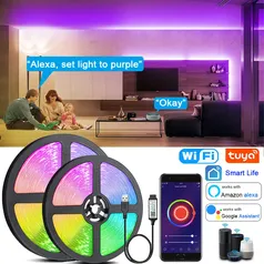 Fita de LED Inteligente Wi-Fi, RGB 5050, Tuya Smart Life, Funciona com Alexa e Google Home